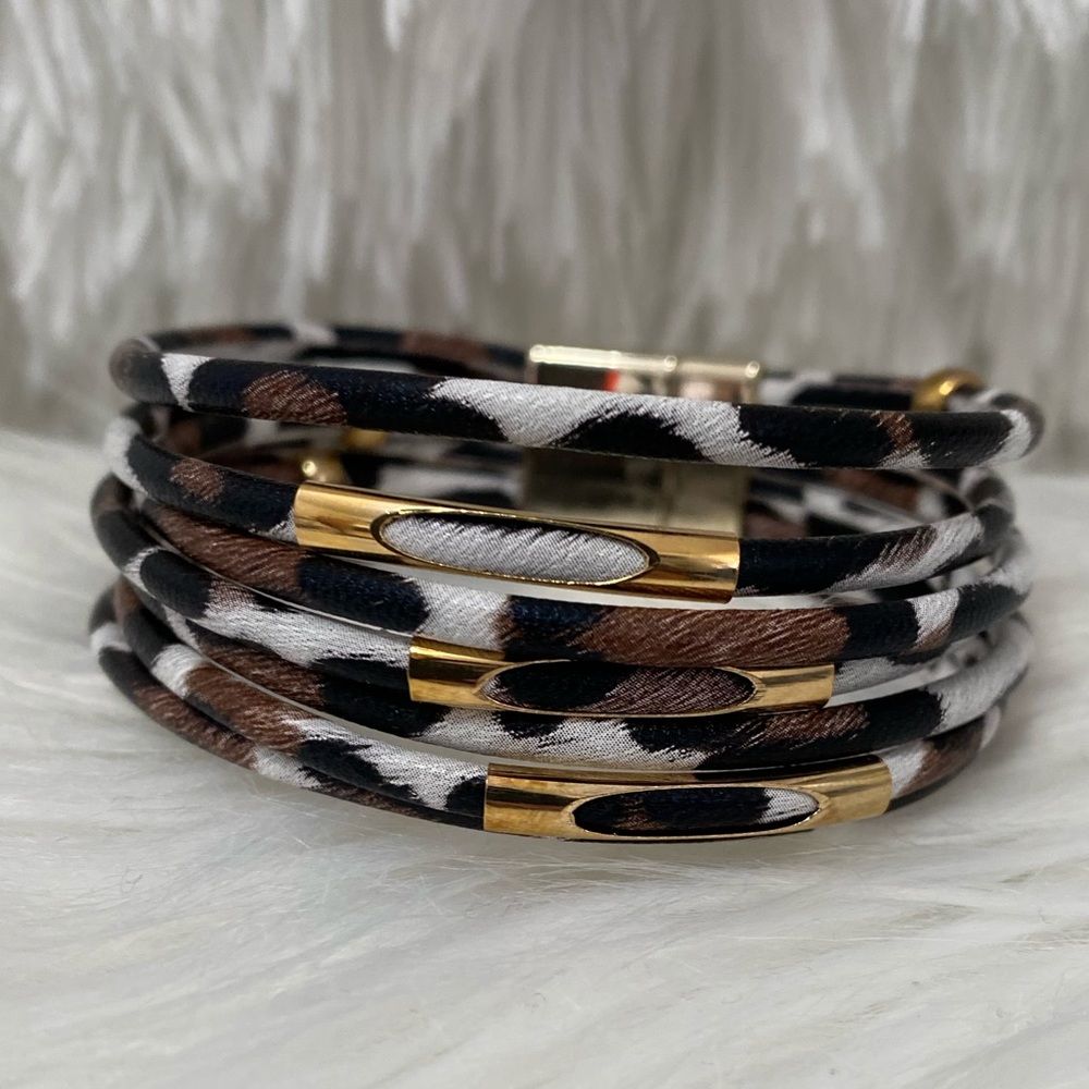 White and Brown Leopard  Tube Bracelet
